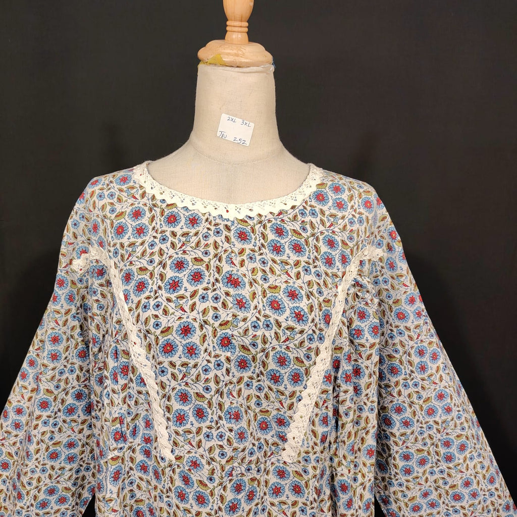2XL-3XL Wisal Printed Cotton Dress 57" Long Jalabiya