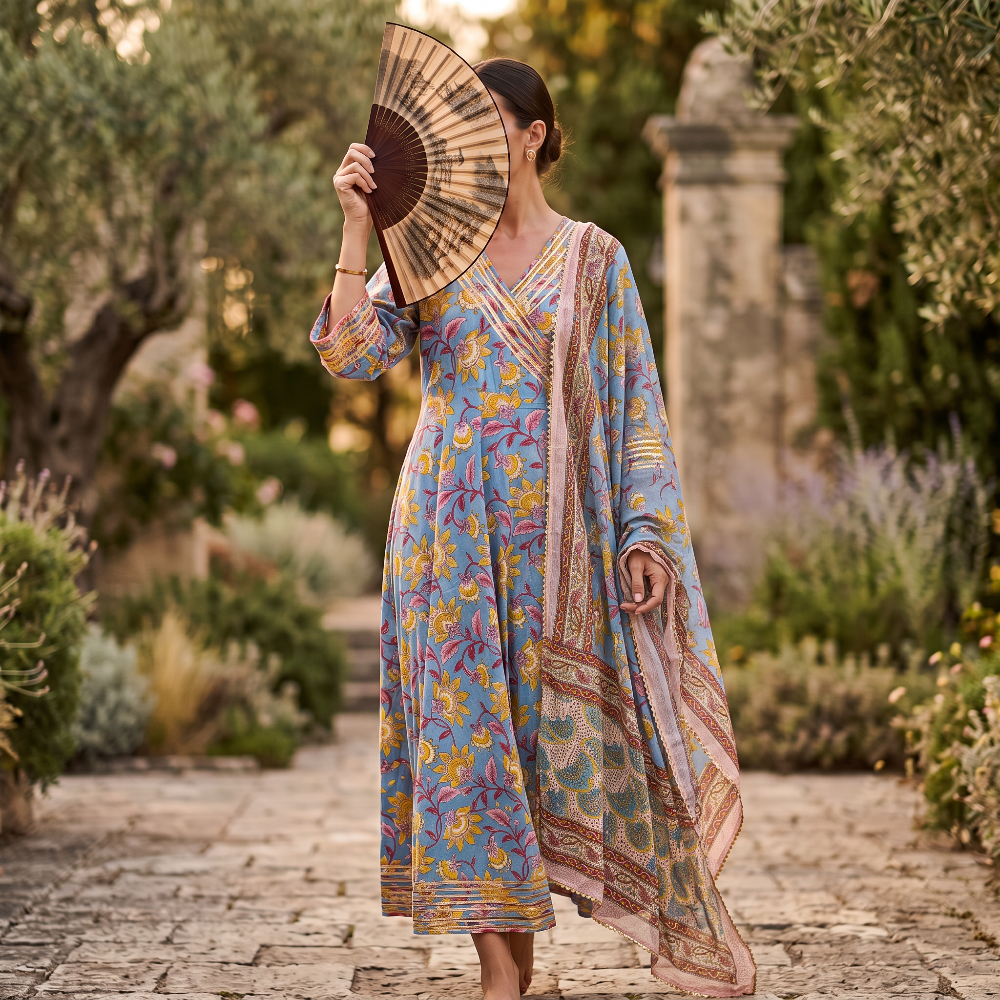 L-XL Priam Printed Cotton Dress 57" Long Jalabiya With Sheila RN 380