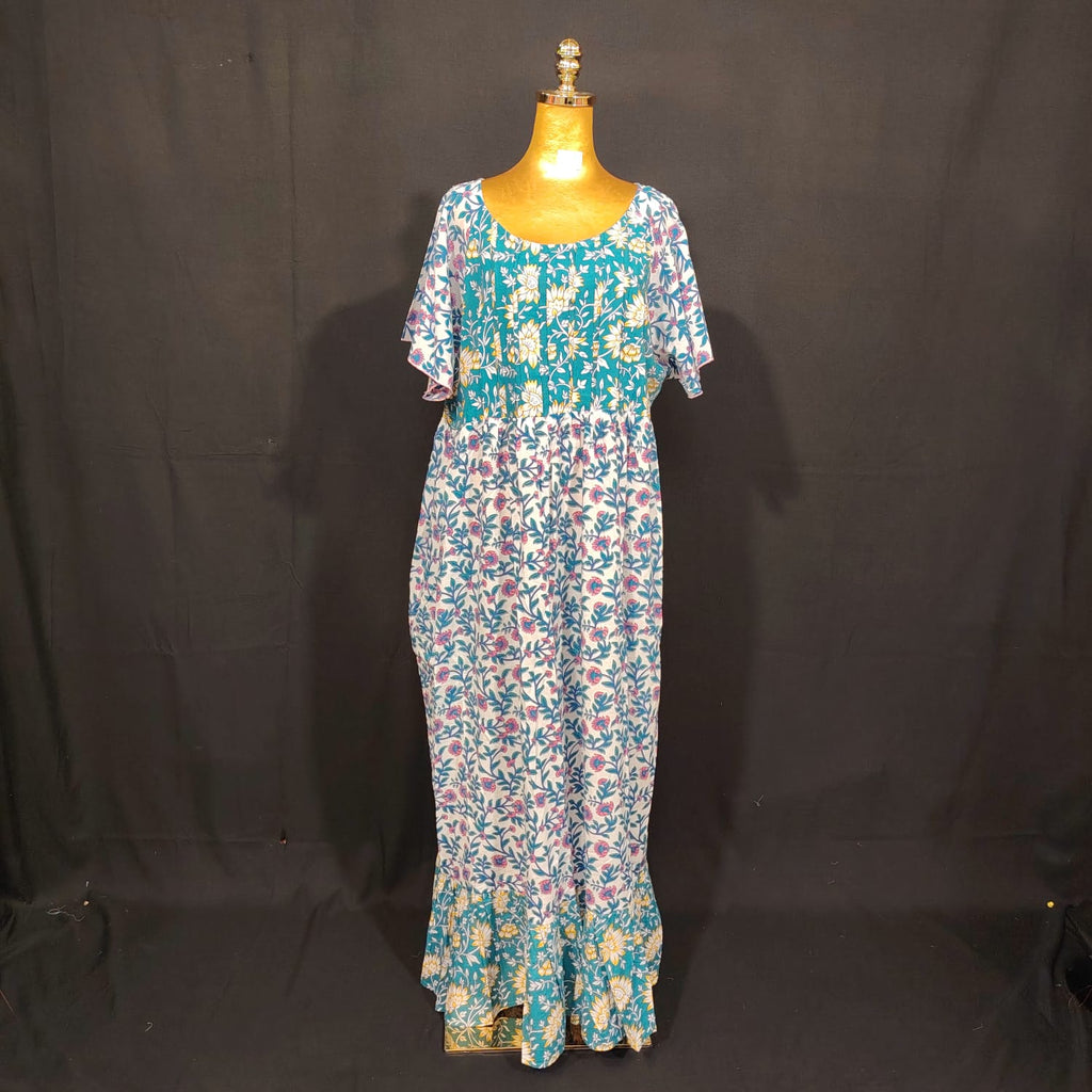 2XL-3XL Zeba Printed Cotton Dress 57" Long Jalabiya
