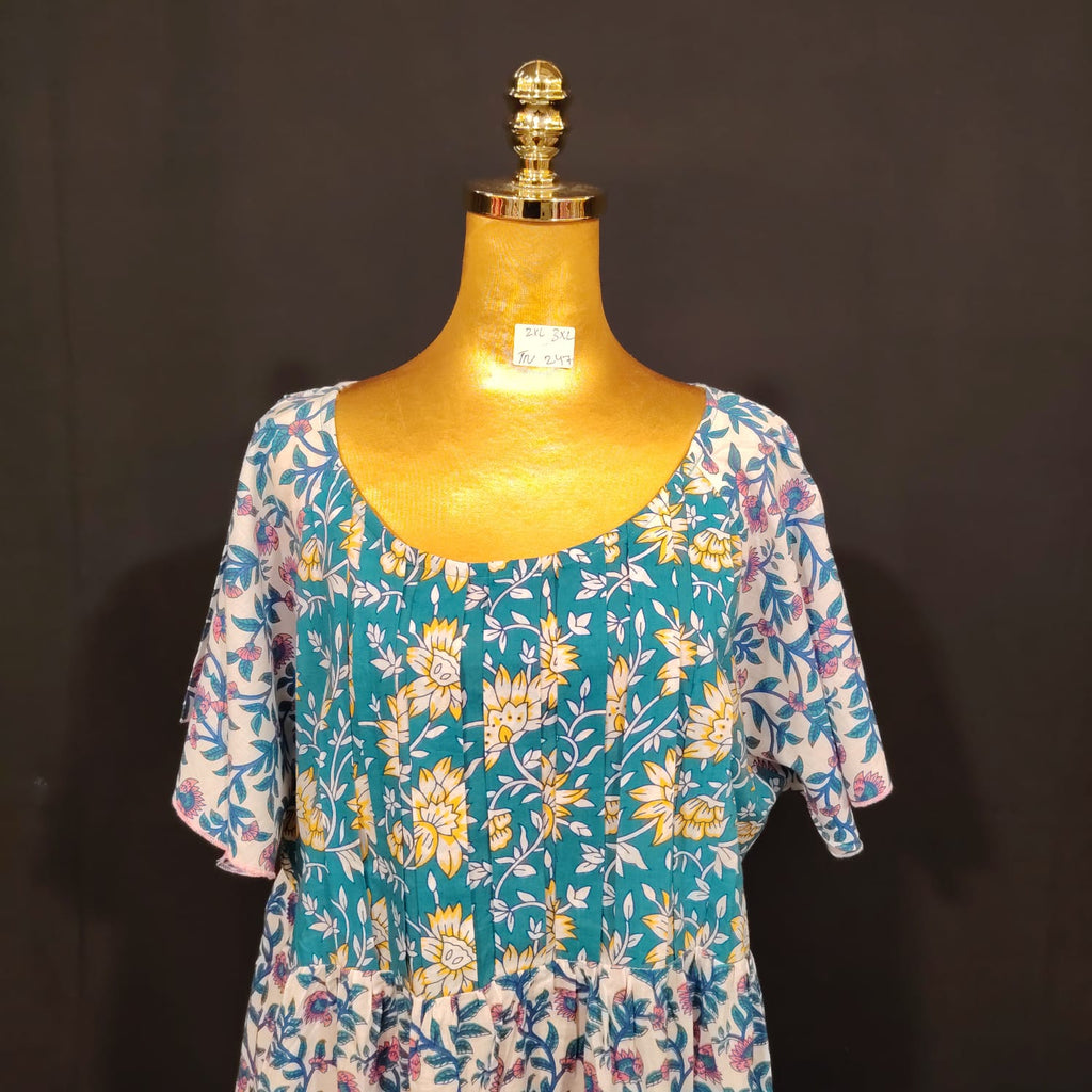 2XL-3XL Zeba Printed Cotton Dress 57" Long Jalabiya
