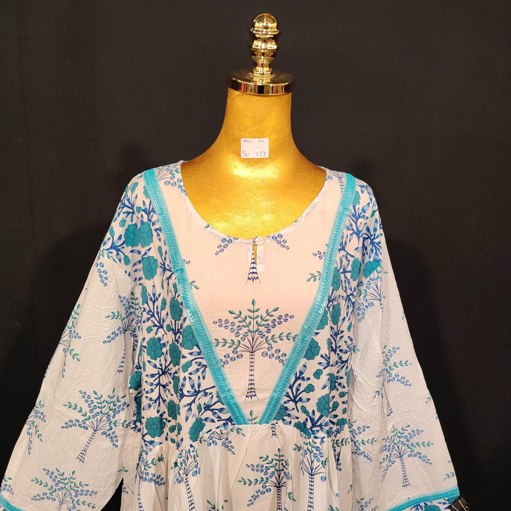 4XL-5XL Zahida Printed Cotton Dress 57" Long Jalabiya
