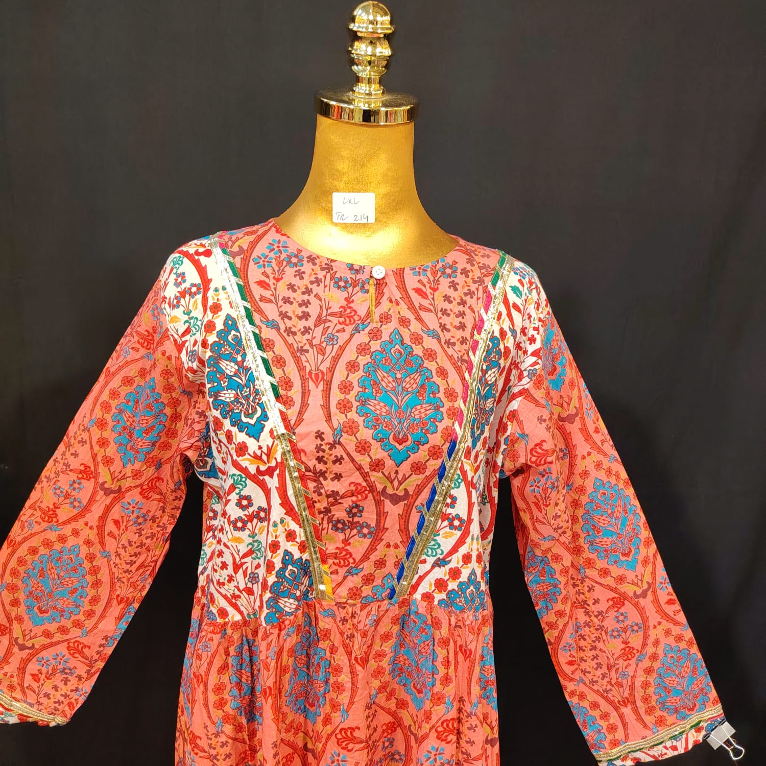 L-XL Zahida Cotton Printed Dress 57" Long Jalabiya