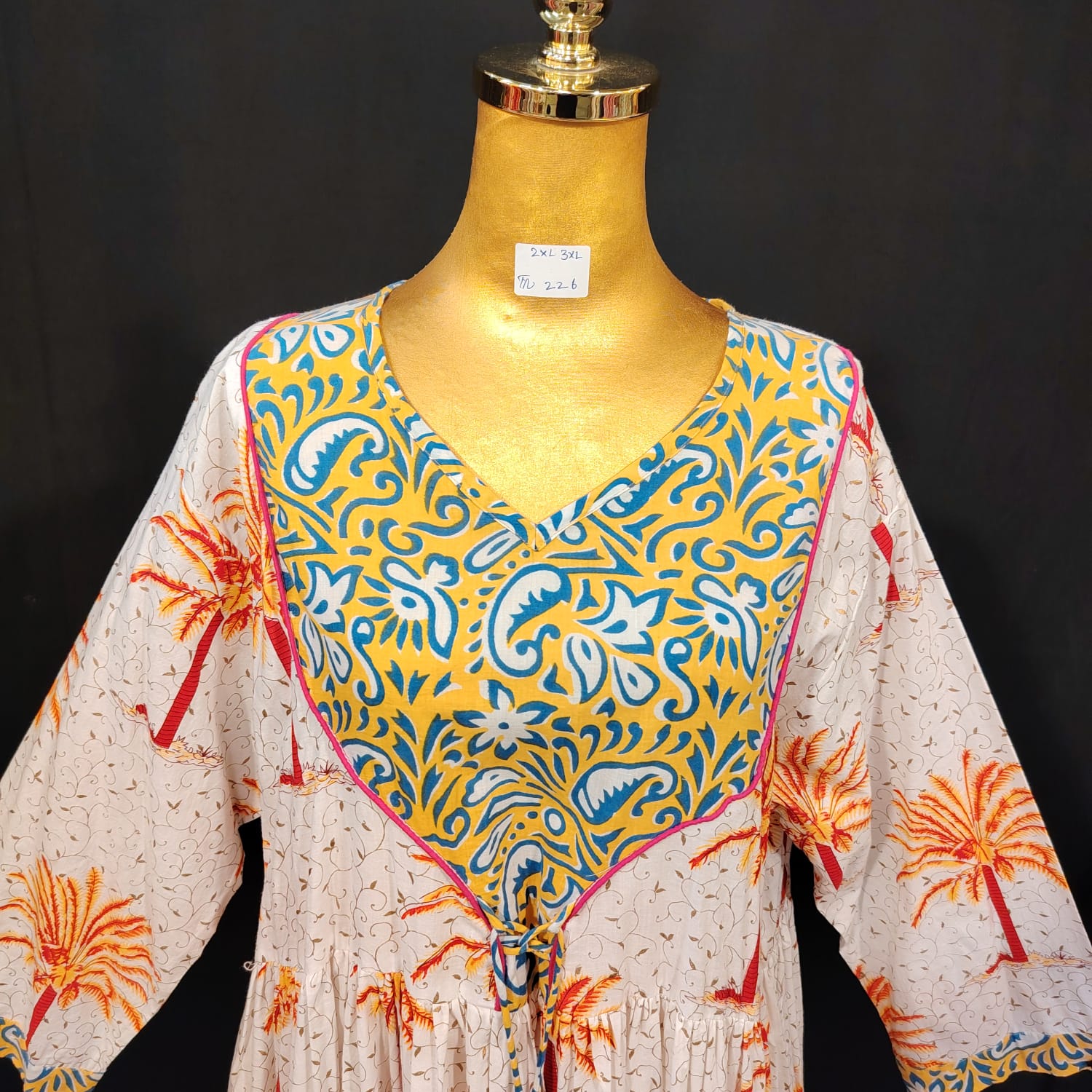 2XL-3XL Zaria Printed Cotton Dress 57" Long Jalabiya