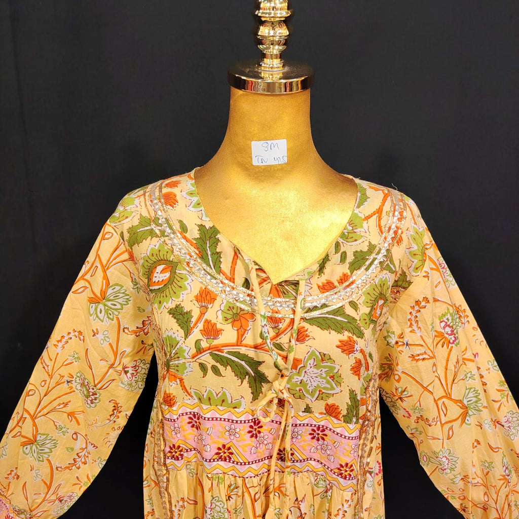 S/M Zayla Printed Cotton Dress 57" Long Jalabiya