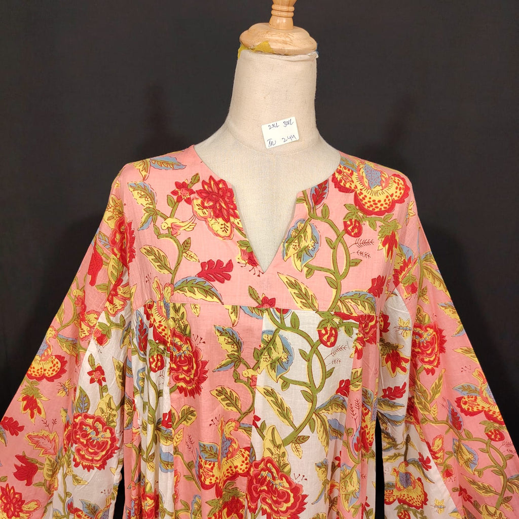 2XL-3XL Zahida Printed Cotton Dress 57" Long Jalabiya